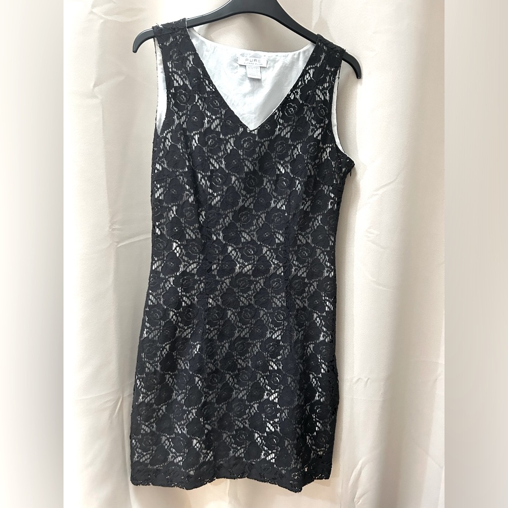 Alfred Sung Pure Y2K Black Lace Mini Dress LBD Whimsigoth. Size XS.